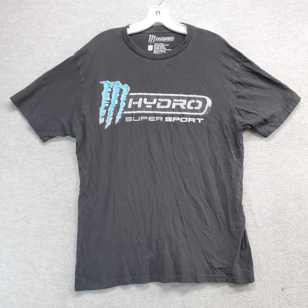 Monster Men Shirt Large Black Logo Hydro Super Sport Graphic Short Sleeve Tee‎